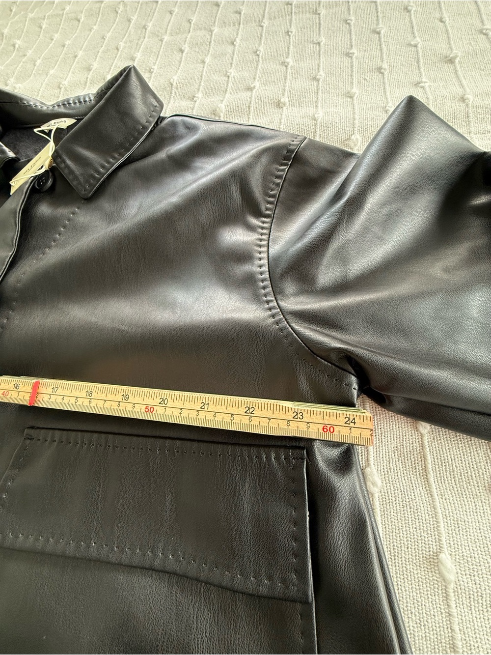 Max Studio Black Faux Leather Button-Front Jacket Oversized - Picture 6 of 16